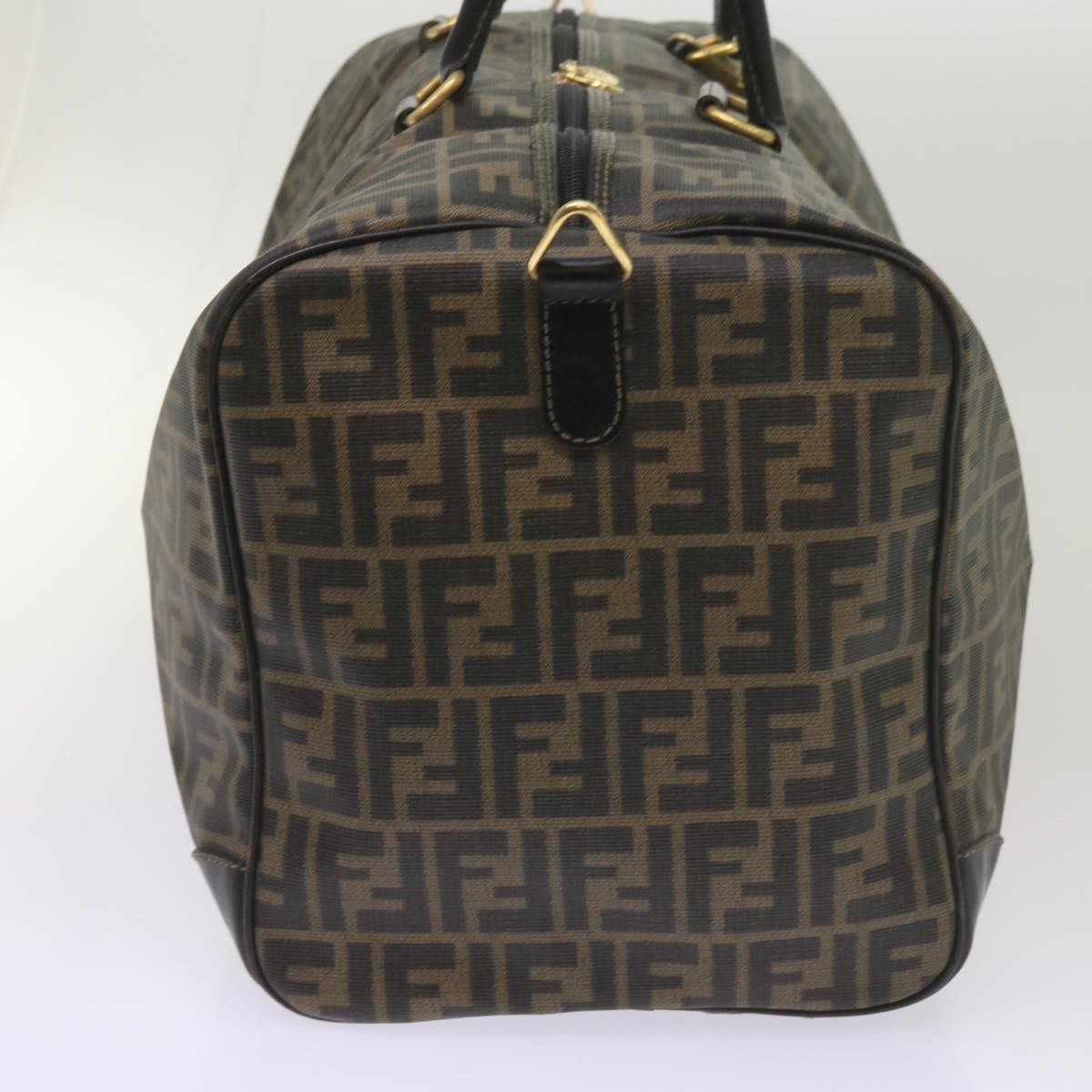 FENDI Zucca Canvas Boston Bag Brown Black Auth yk10726