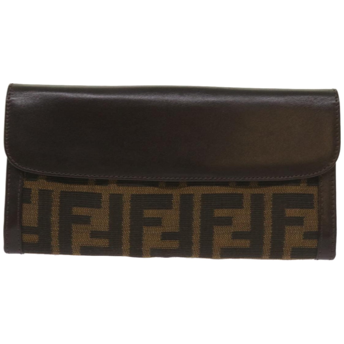 FENDI Zucca Canvas Long Wallet Black Brown Auth yk10736