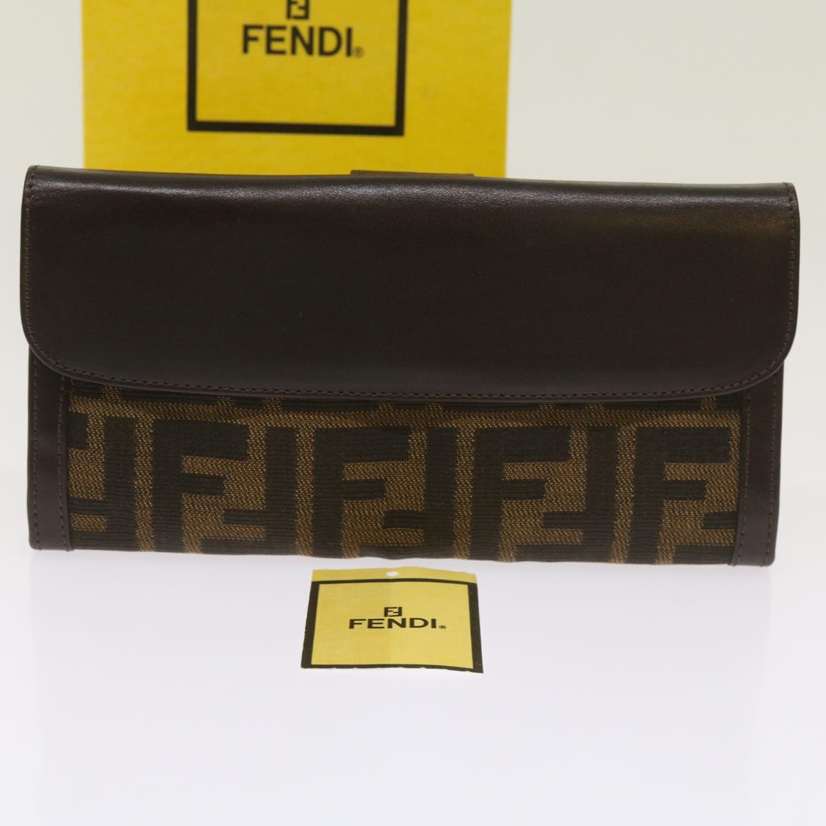 FENDI Zucca Canvas Long Wallet Black Brown Auth yk10736