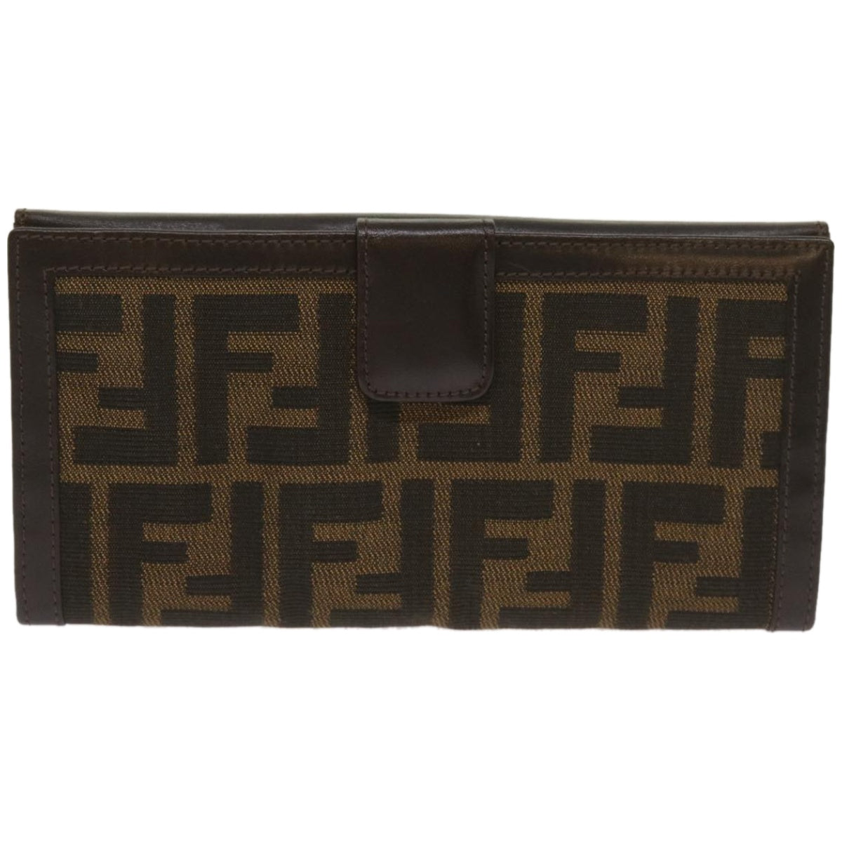 FENDI Zucca Canvas Long Wallet Black Brown Auth yk10736