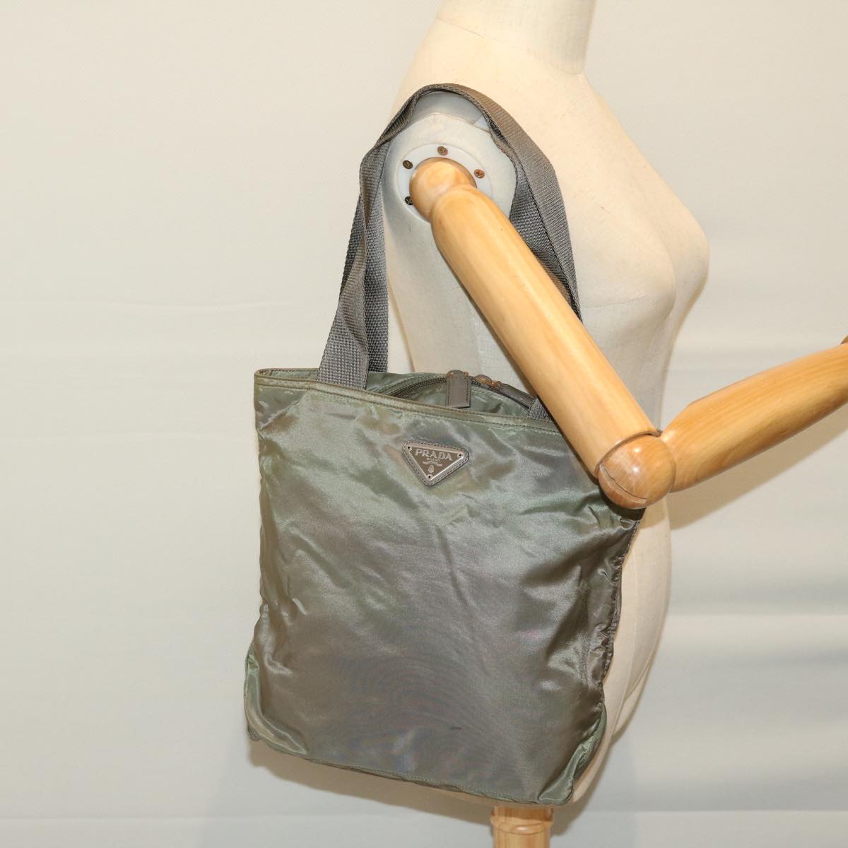 PRADA Tote Bag Nylon Khaki Auth yk10780