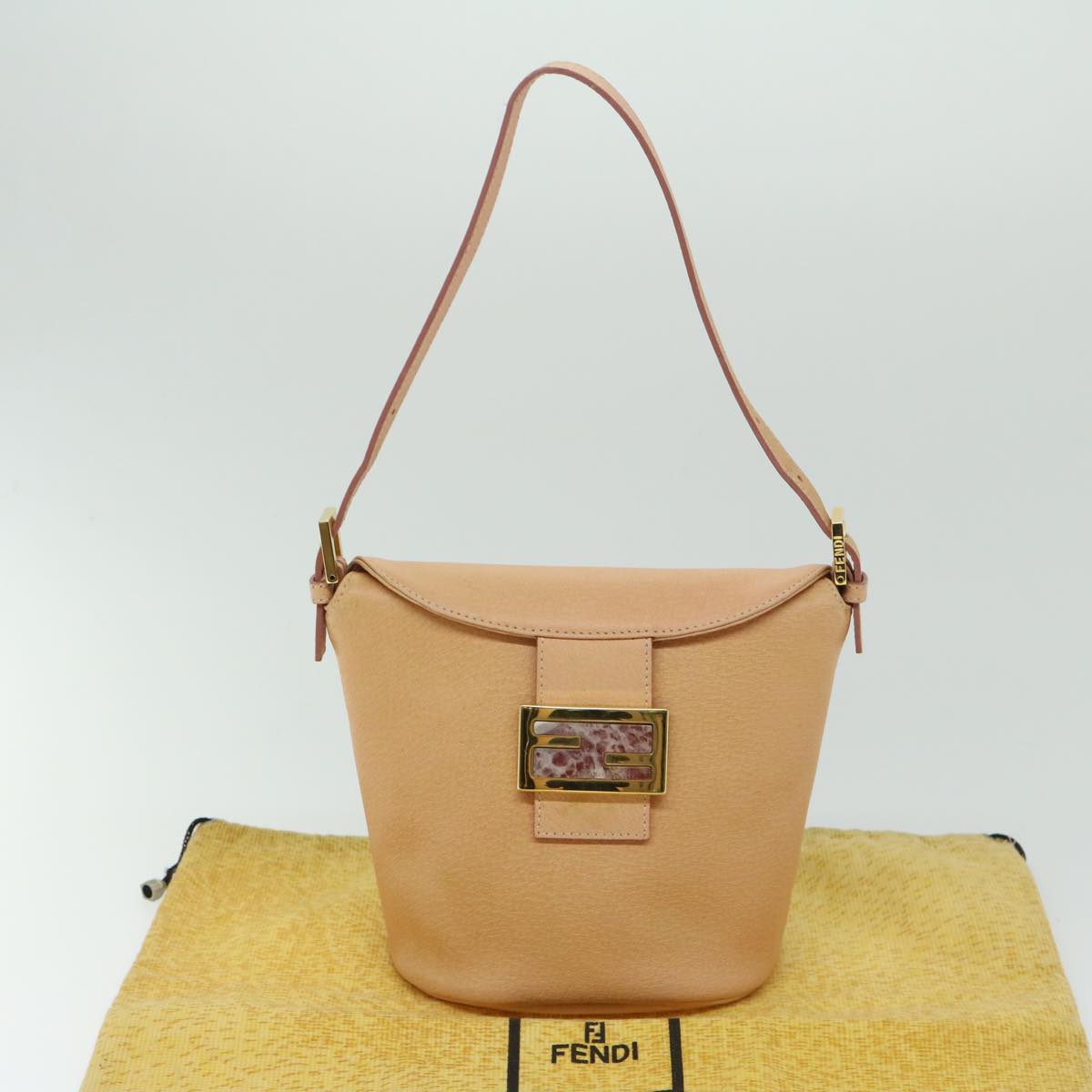 FENDI Mamma Baguette Shoulder Bag Leather Orange Auth yk10805