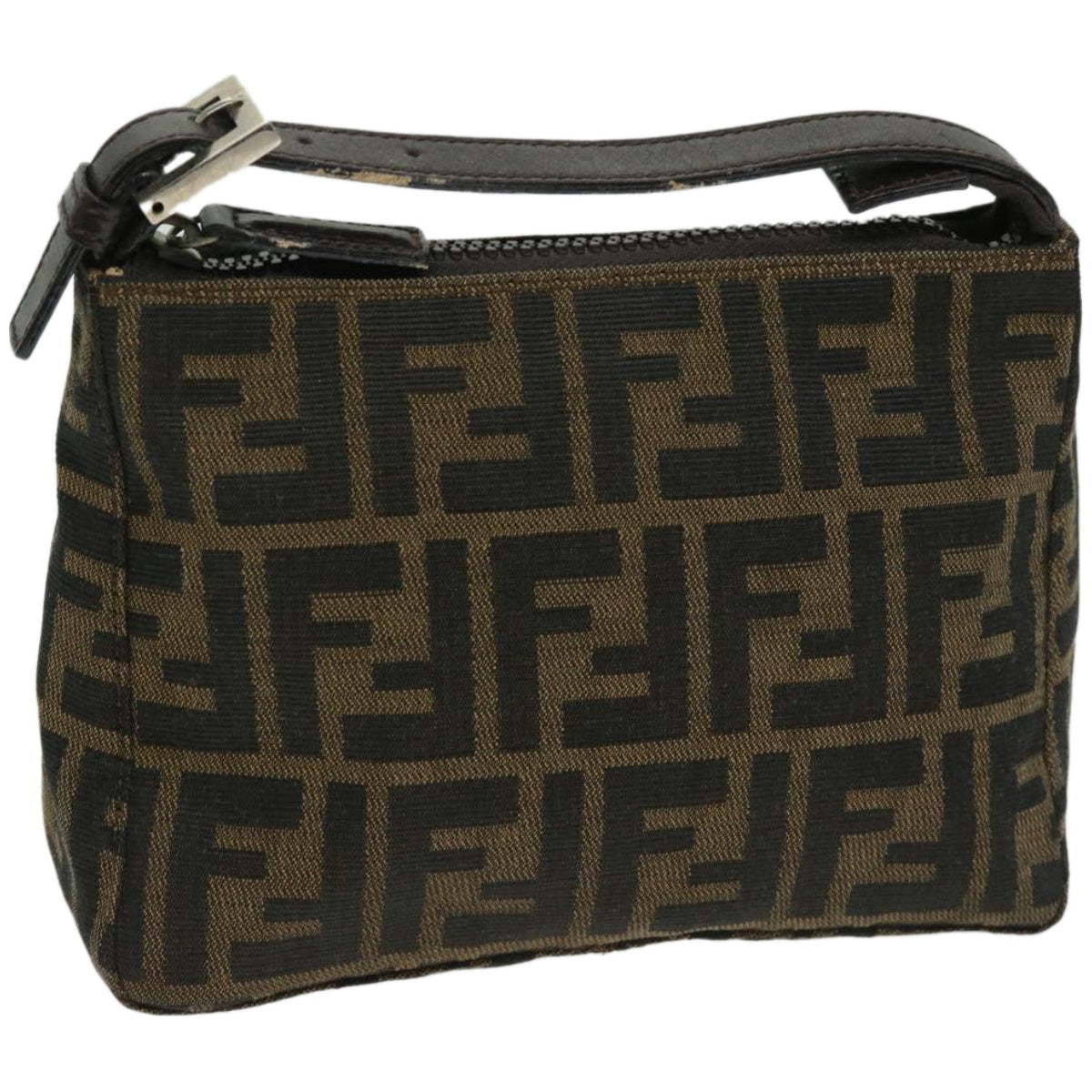 FENDI Zucca Canvas Hand Bag Black Brown Auth yk10821