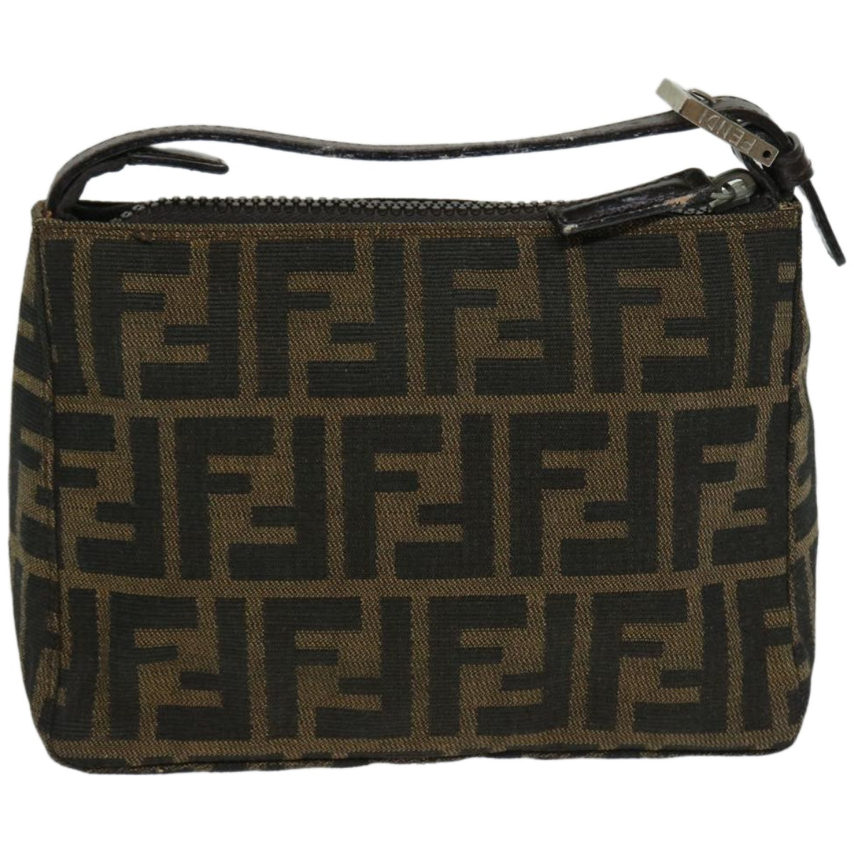 FENDI Zucca Canvas Hand Bag Black Brown Auth yk10821