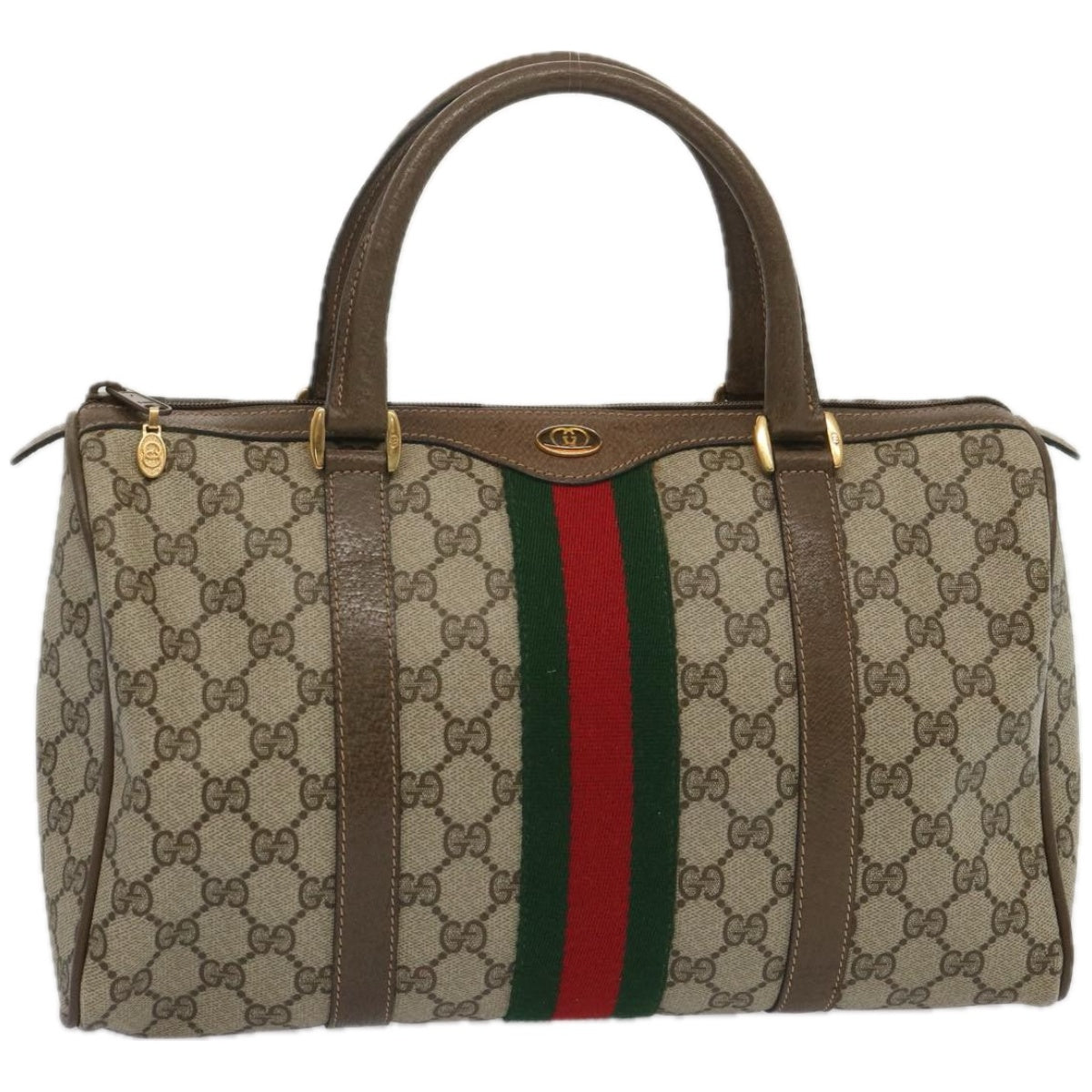 GUCCI GG Supreme Web Sherry Line Boston Bag Beige Red 24 02 007 Auth yk10839