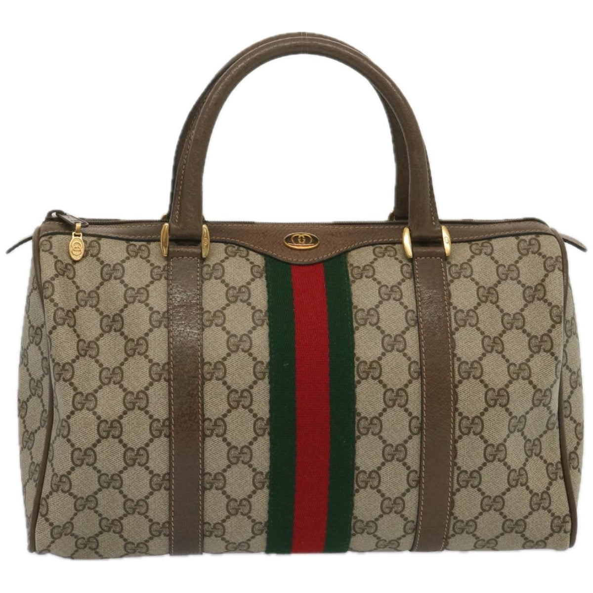 GUCCI GG Supreme Web Sherry Line Boston Bag Beige Red 24 02 007 Auth yk10839