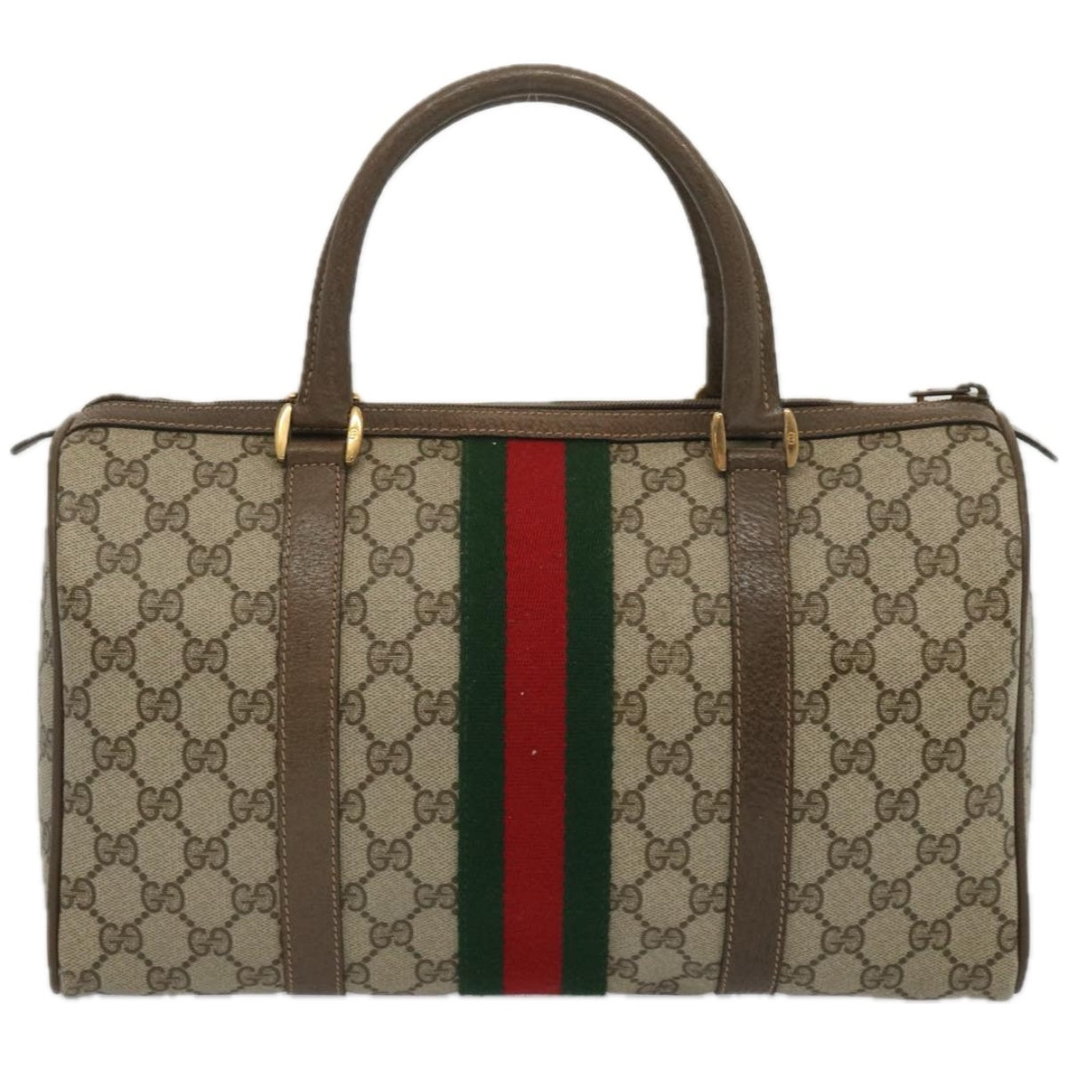 GUCCI GG Supreme Web Sherry Line Boston Bag Beige Red 24 02 007 Auth yk10839