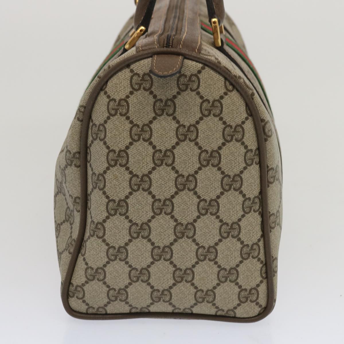 GUCCI GG Supreme Web Sherry Line Boston Bag Beige Red 24 02 007 Auth yk10839