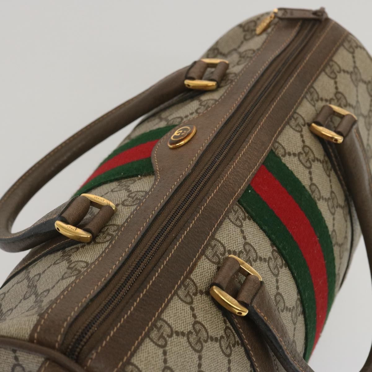 GUCCI GG Supreme Web Sherry Line Boston Bag Beige Red 24 02 007 Auth yk10839