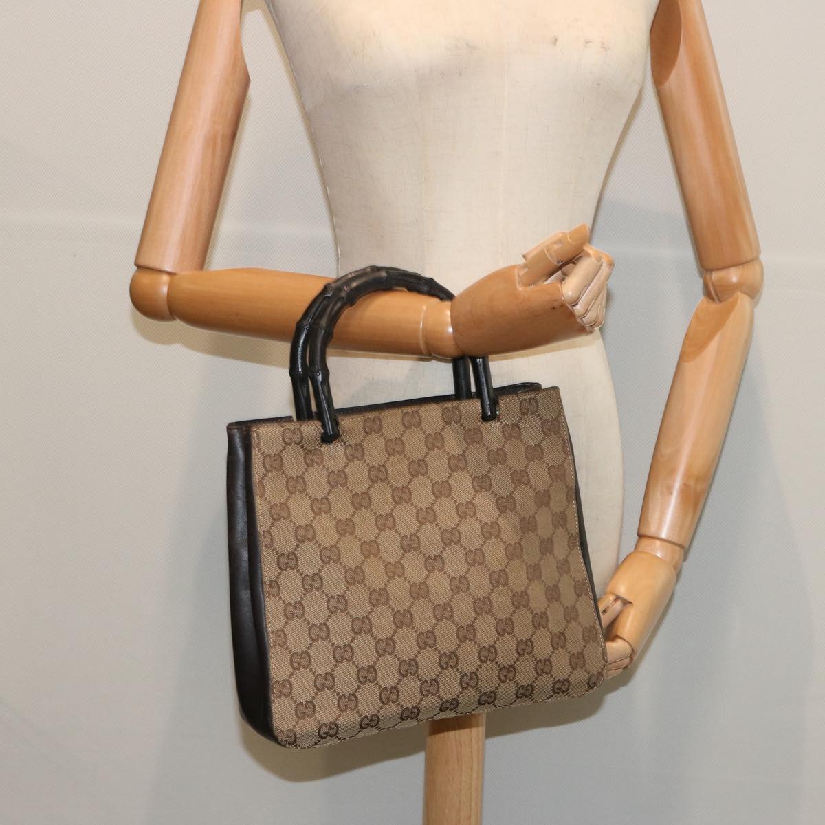 GUCCI Bamboo GG Canvas Hand Bag Beige 002 1061 Auth yk10842