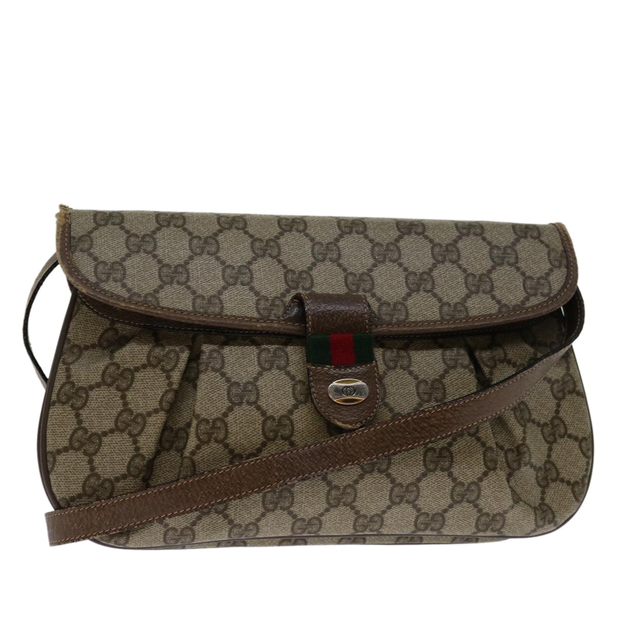 GUCCI GG Canvas Web Sherry Line Shoulder Bag PVC Beige Auth yk10844