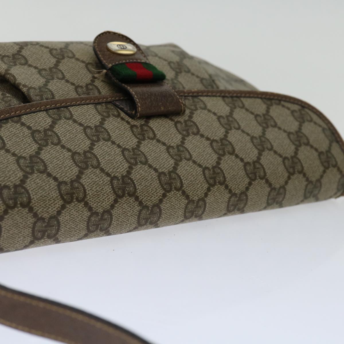 GUCCI GG Canvas Web Sherry Line Shoulder Bag PVC Beige Auth yk10844