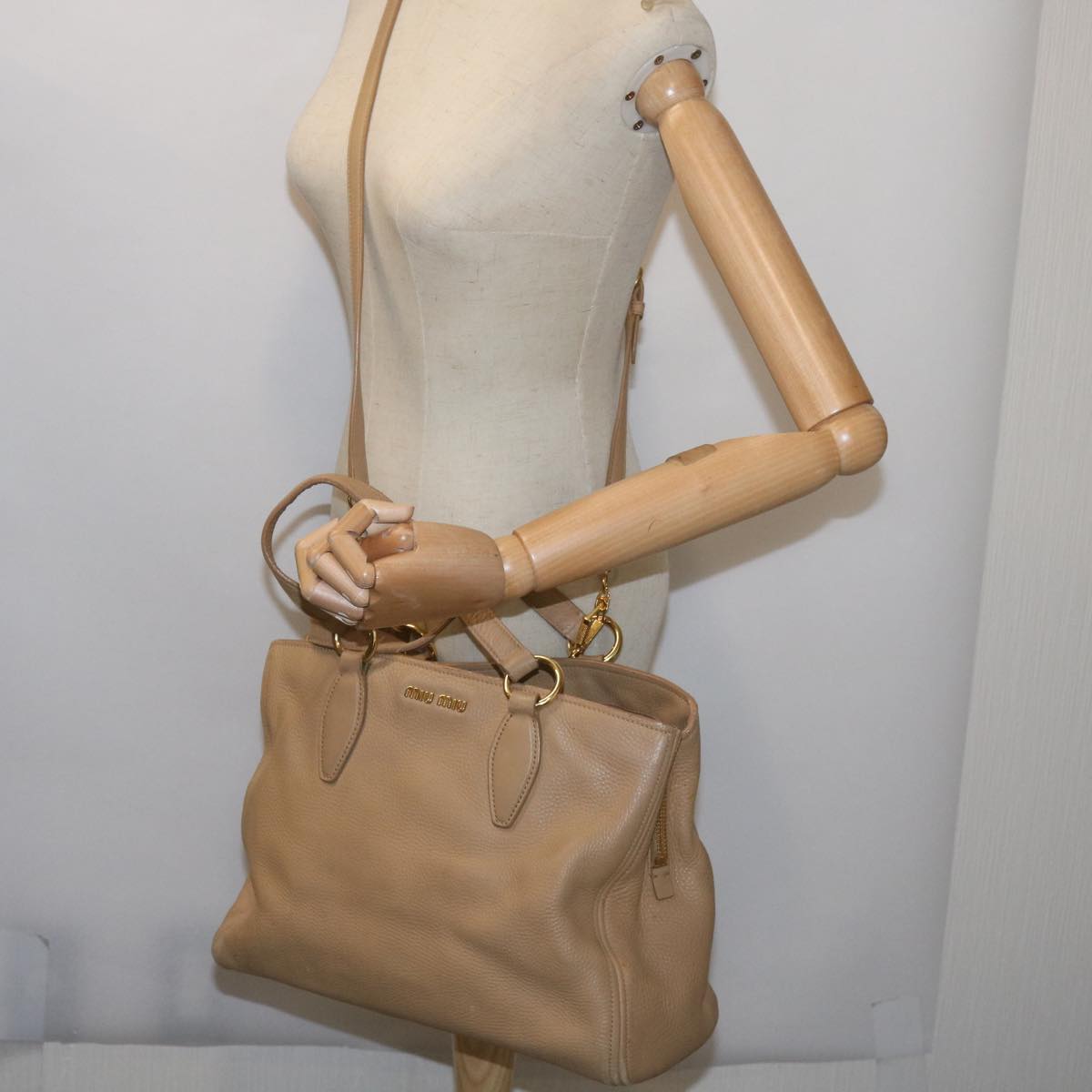 Miu Miu Hand Bag Leather 2way Beige Auth yk10858