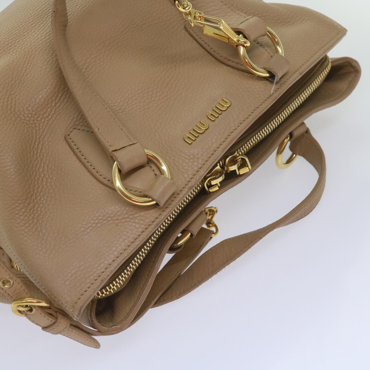 Miu Miu Hand Bag Leather 2way Beige Auth yk10858