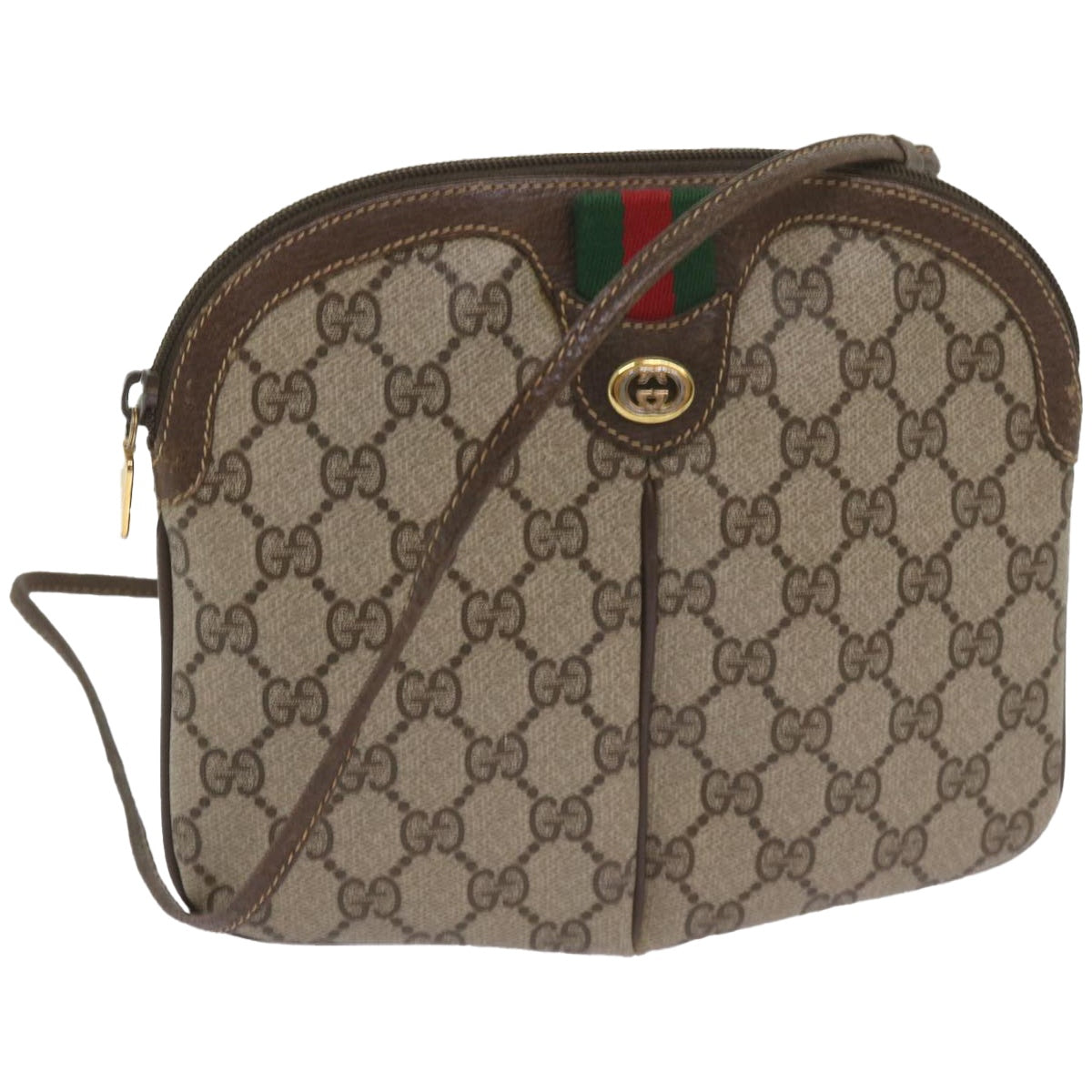 GUCCI GG Canvas Web Sherry Line Shoulder Bag Red Beige 904 02 047 Auth yk10868