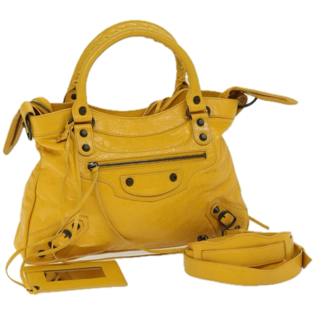 BALENCIAGA The Town Hand Bag Leather Yellow 240579 Auth yk10881