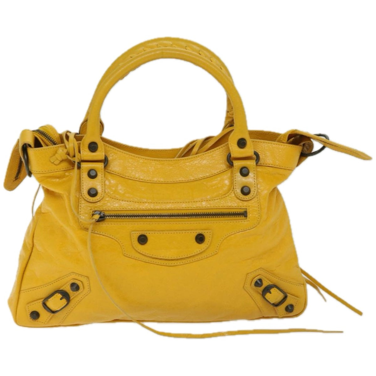 BALENCIAGA The Town Hand Bag Leather Yellow 240579 Auth yk10881