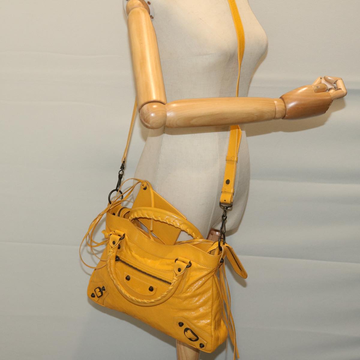 BALENCIAGA The Town Hand Bag Leather Yellow 240579 Auth yk10881