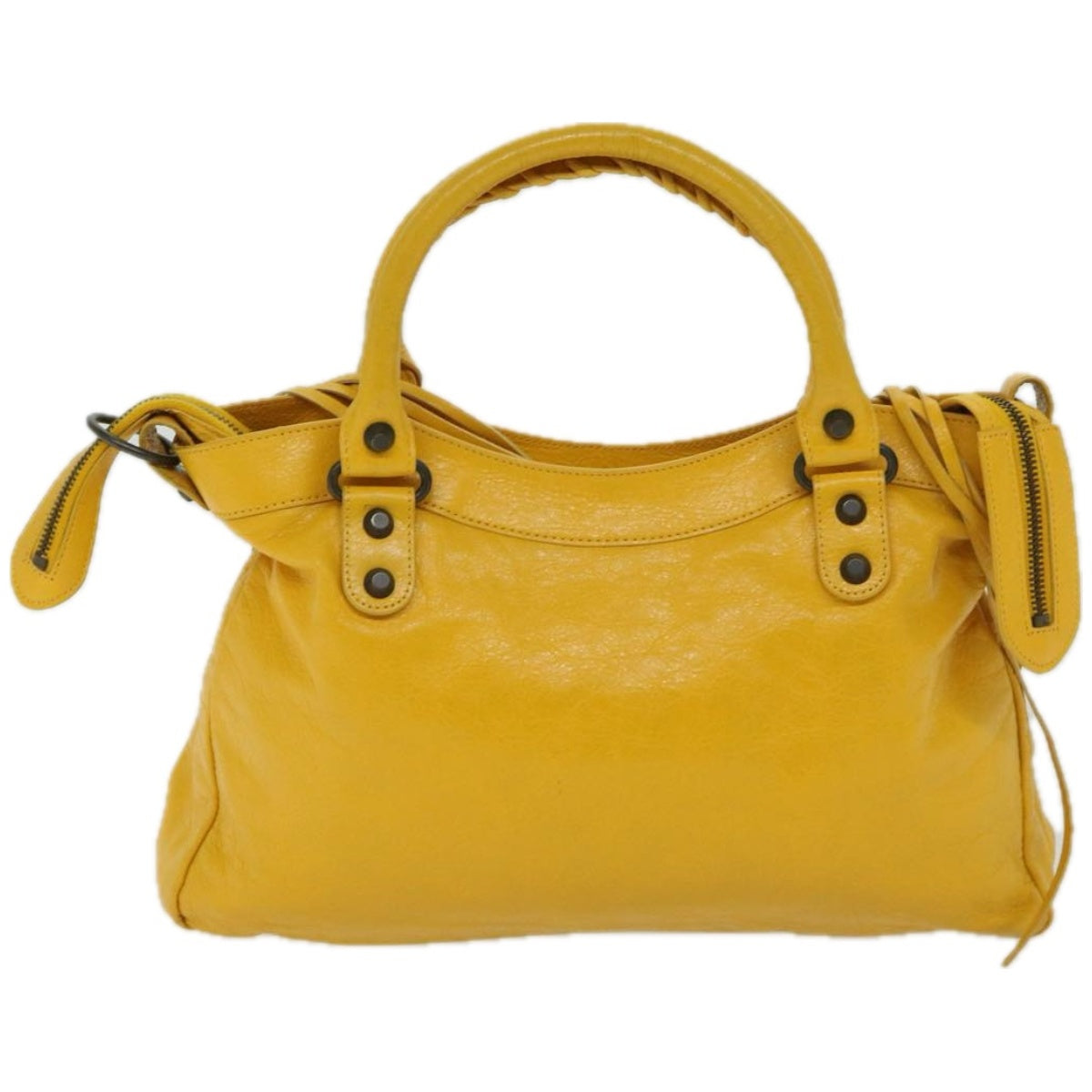 BALENCIAGA The Town Hand Bag Leather Yellow 240579 Auth yk10881