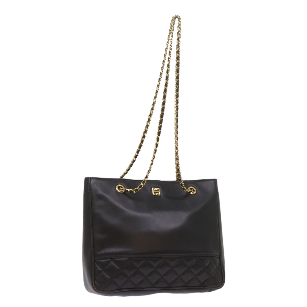 GIVENCHY Quilted Chain Shoulder Bag Leather Black Auth yk10895