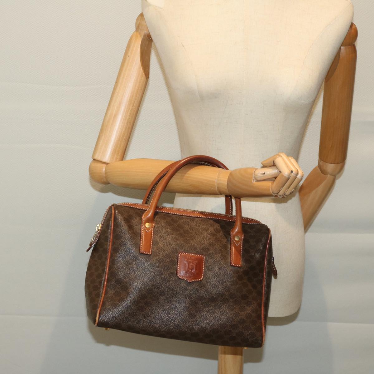 CELINE Macadam Canvas Hand Bag PVC Brown Auth yk10901