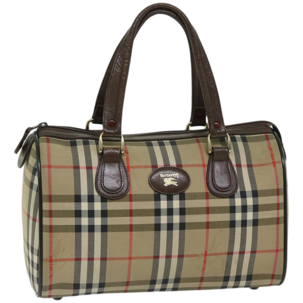 Burberrys Nova Check Boston Bag Canvas Beige Auth yk10906