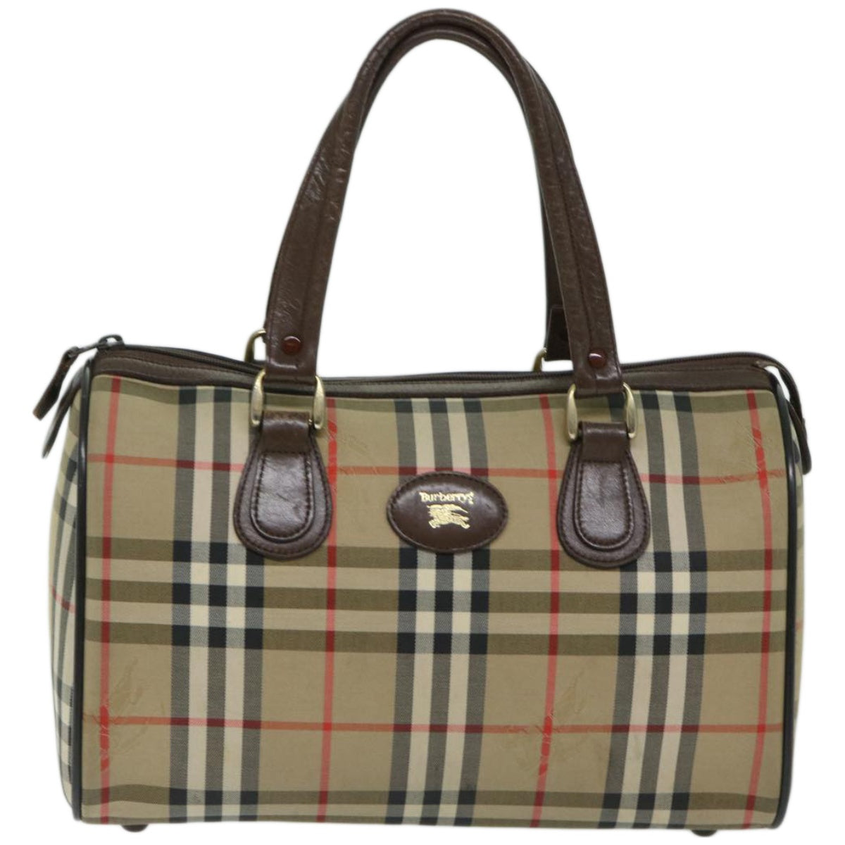 Burberrys Nova Check Boston Bag Canvas Beige Auth yk10906