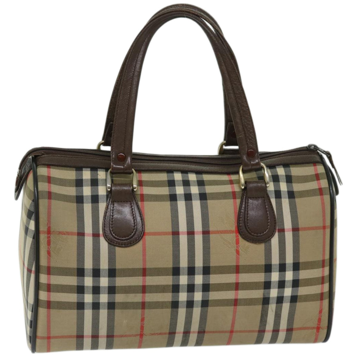 Burberrys Nova Check Boston Bag Canvas Beige Auth yk10906