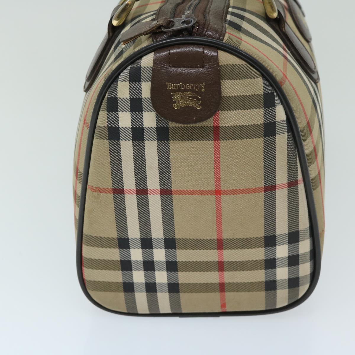 Burberrys Nova Check Boston Bag Canvas Beige Auth yk10906