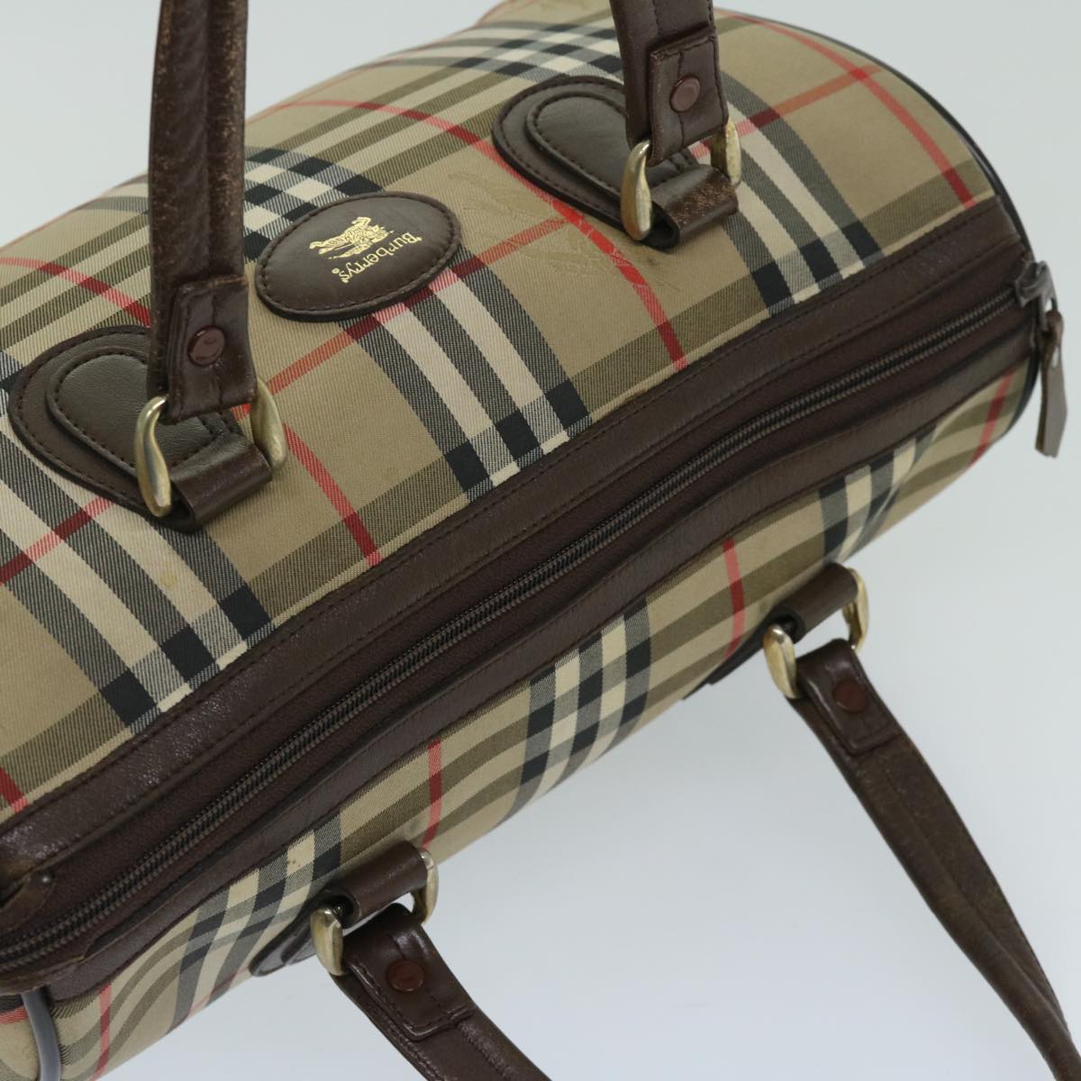 Burberrys Nova Check Boston Bag Canvas Beige Auth yk10906