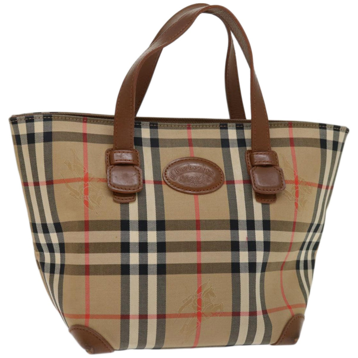 Burberrys Nova Check Hand Bag Canvas Beige Auth yk10936