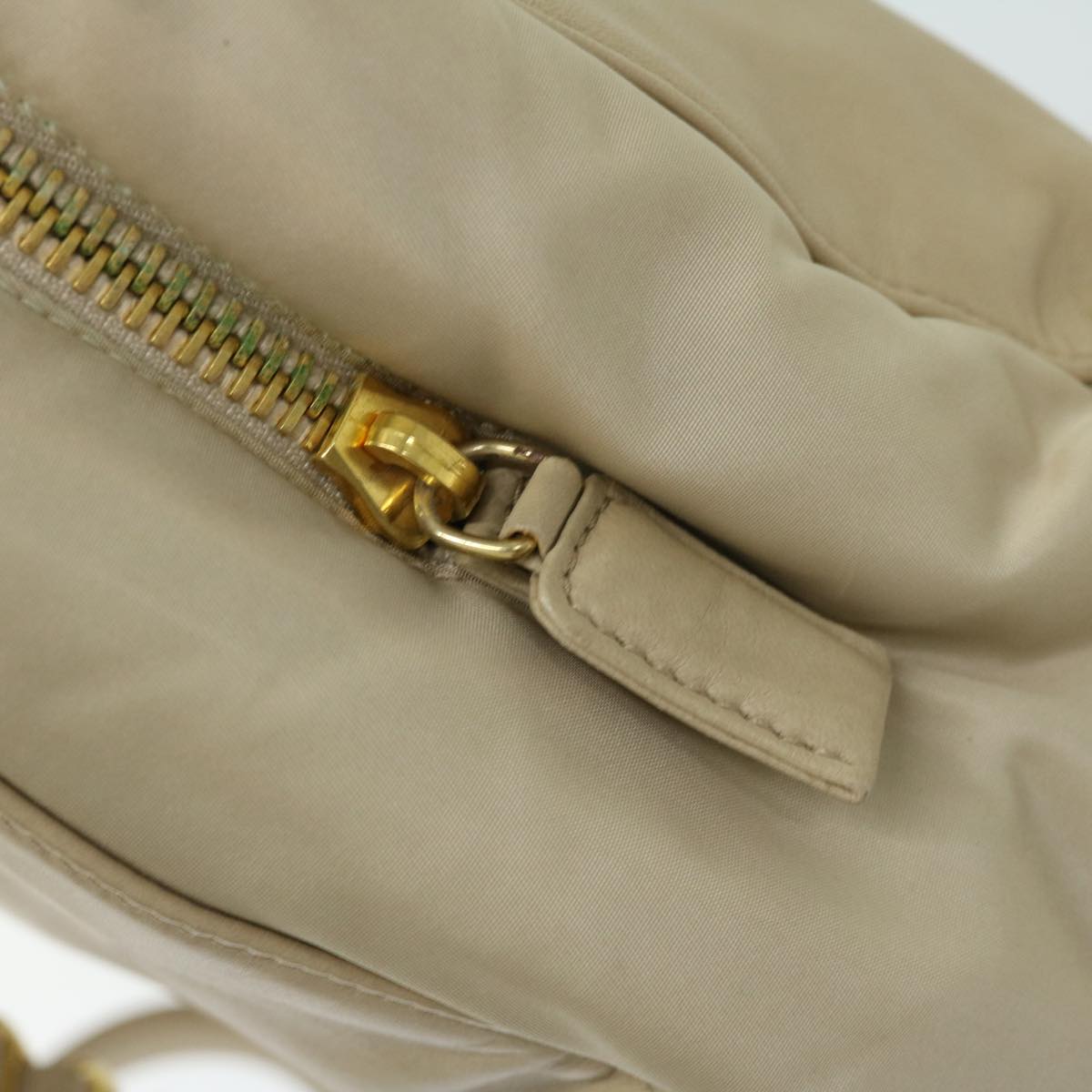 PRADA Chain Shoulder Bag Leather Beige Auth yk10950