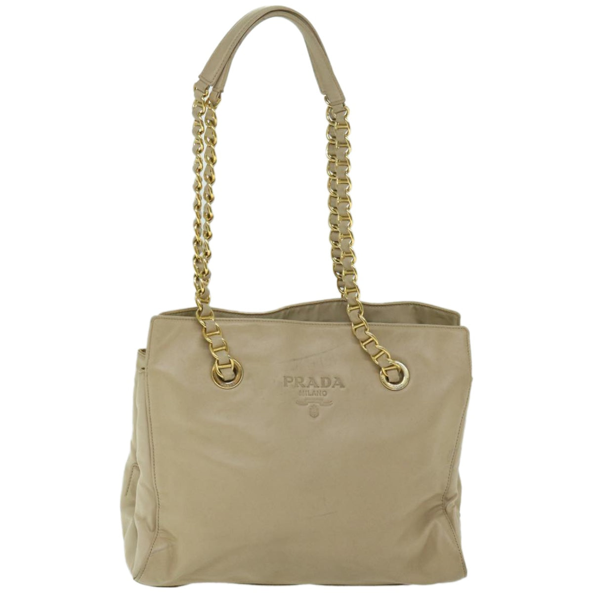 PRADA Chain Shoulder Bag Leather Beige Auth yk10950