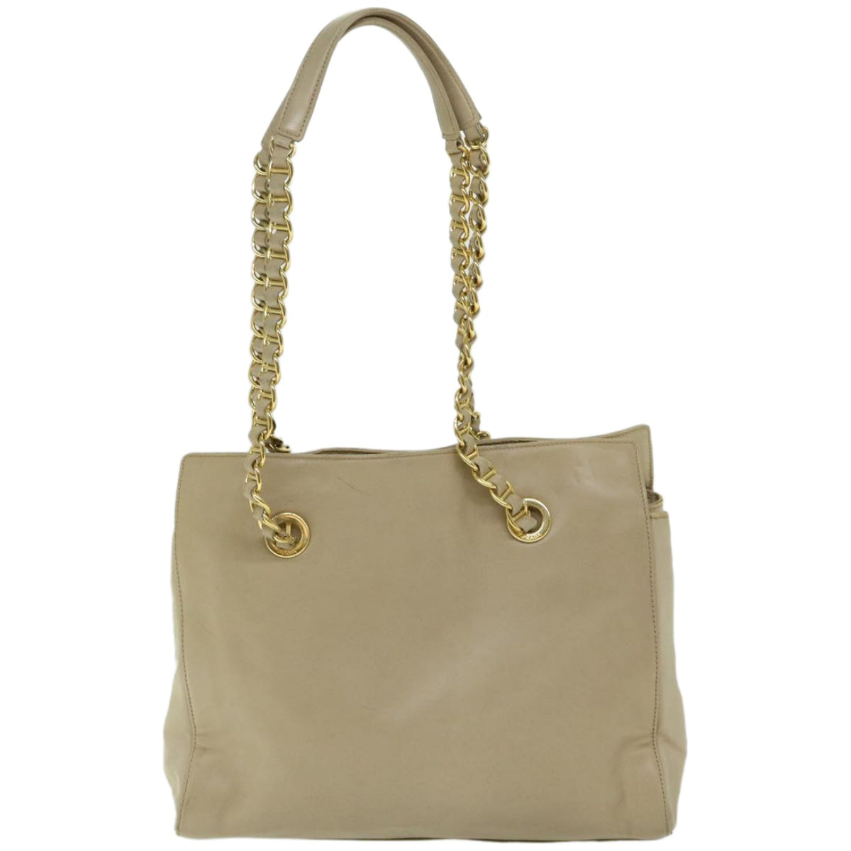 PRADA Chain Shoulder Bag Leather Beige Auth yk10950