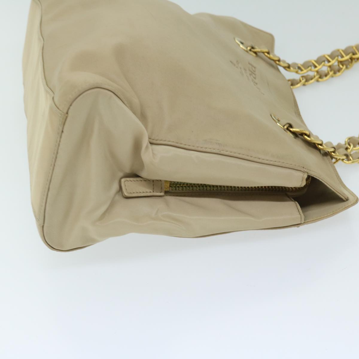 PRADA Chain Shoulder Bag Leather Beige Auth yk10950