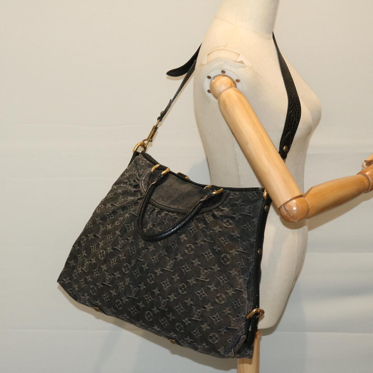 LOUIS VUITTON Monogram Denim Neo Cabby MM Bag 2way Black M95351 Auth yk10965