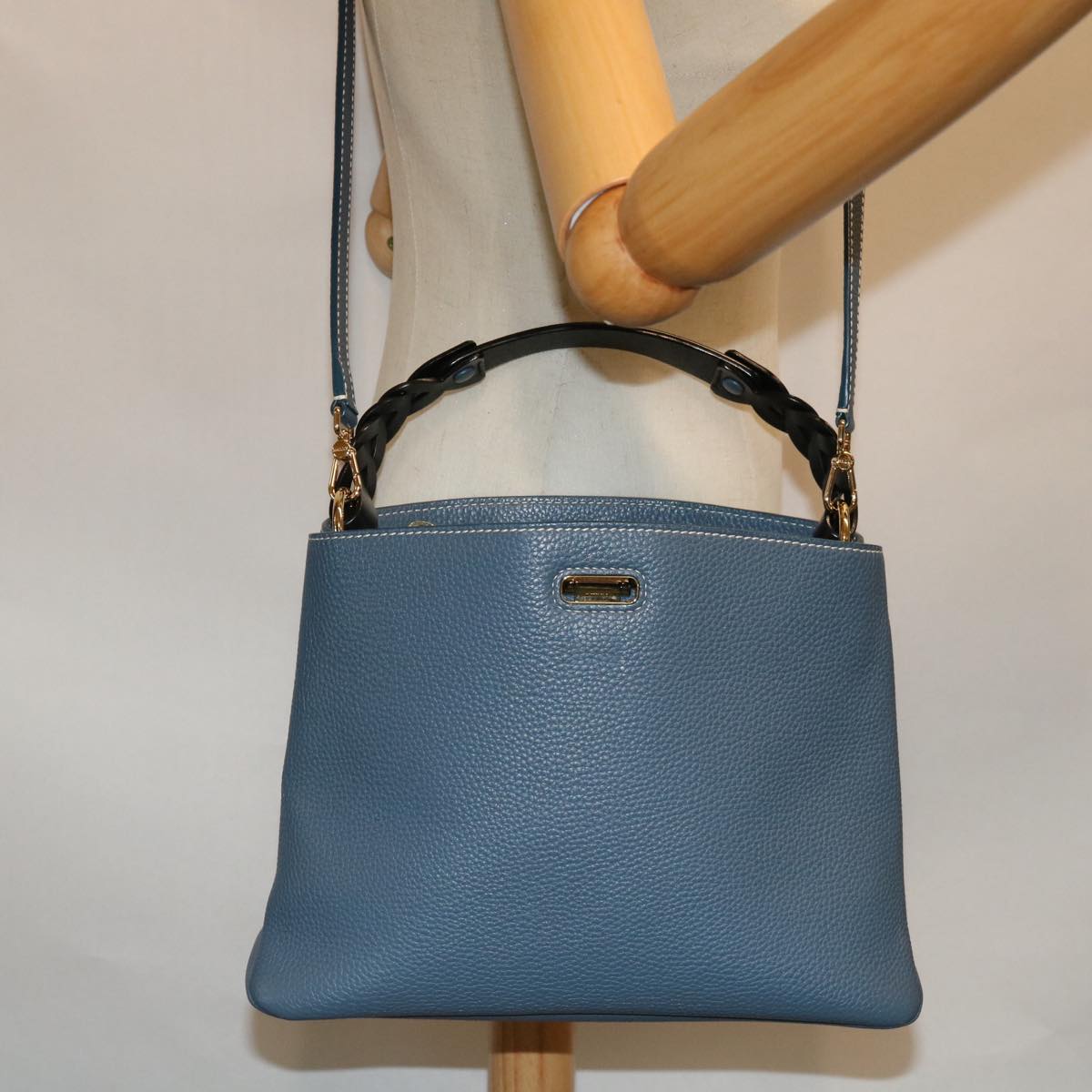 BALLY Hand Bag Leather 2way Blue Auth yk11079