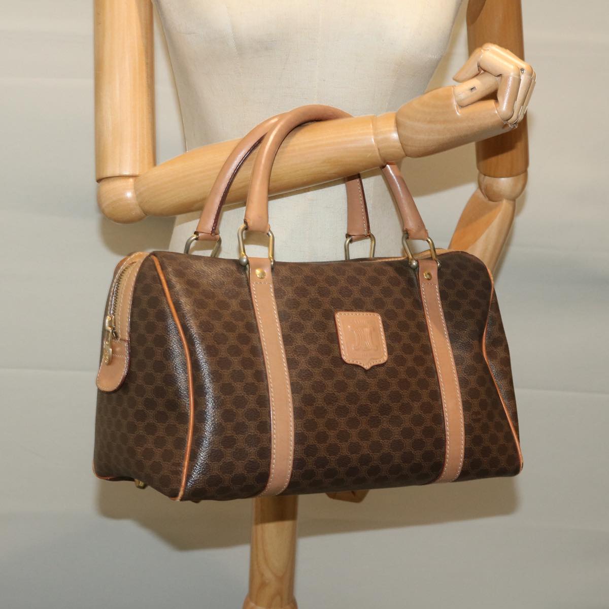 CELINE Macadam Canvas Hand Bag PVC Brown Auth yk11101