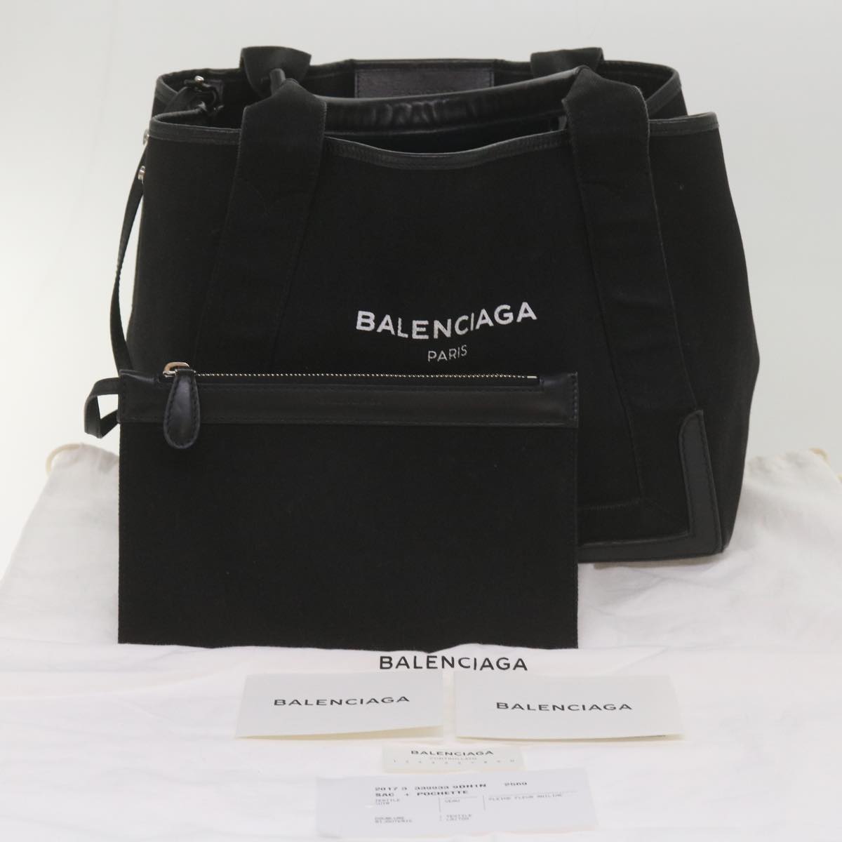 BALENCIAGA Navy Cabas Hand Bag Canvas Black 339936 Auth yk11125