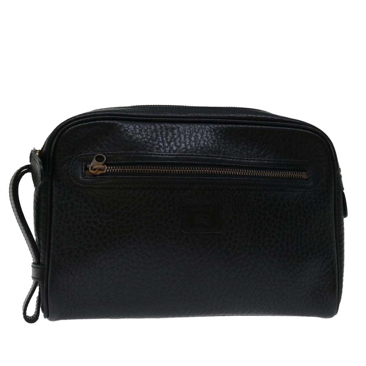 Burberrys Clutch Bag Leather Black Auth yk11126