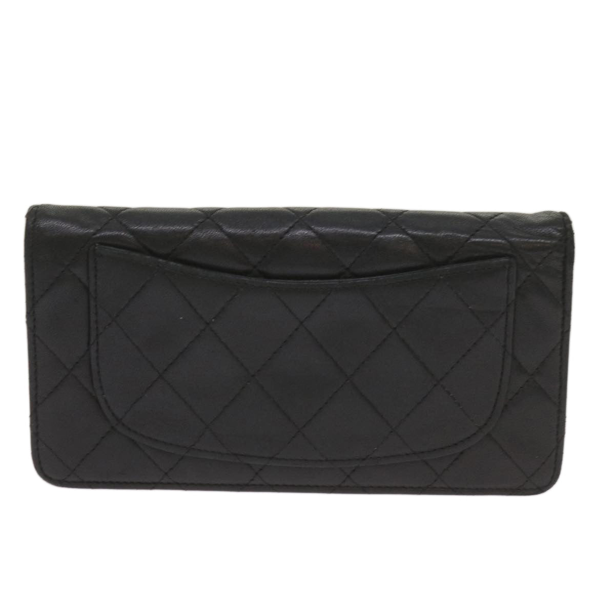 CHANEL Matelasse Long Wallet Lamb Skin Black CC Auth yk11141