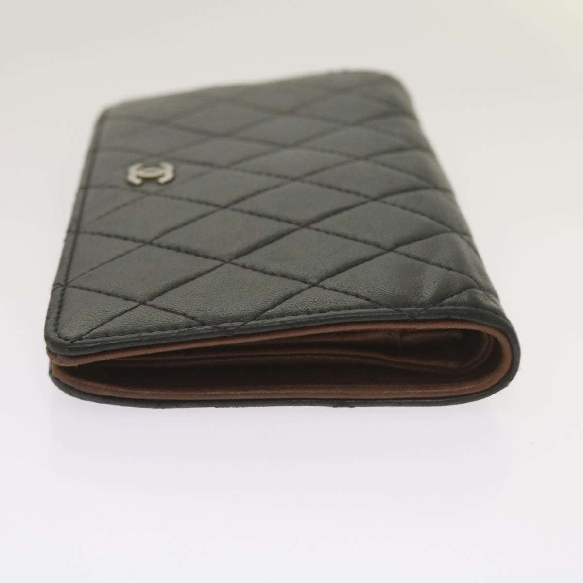 CHANEL Matelasse Long Wallet Lamb Skin Black CC Auth yk11141