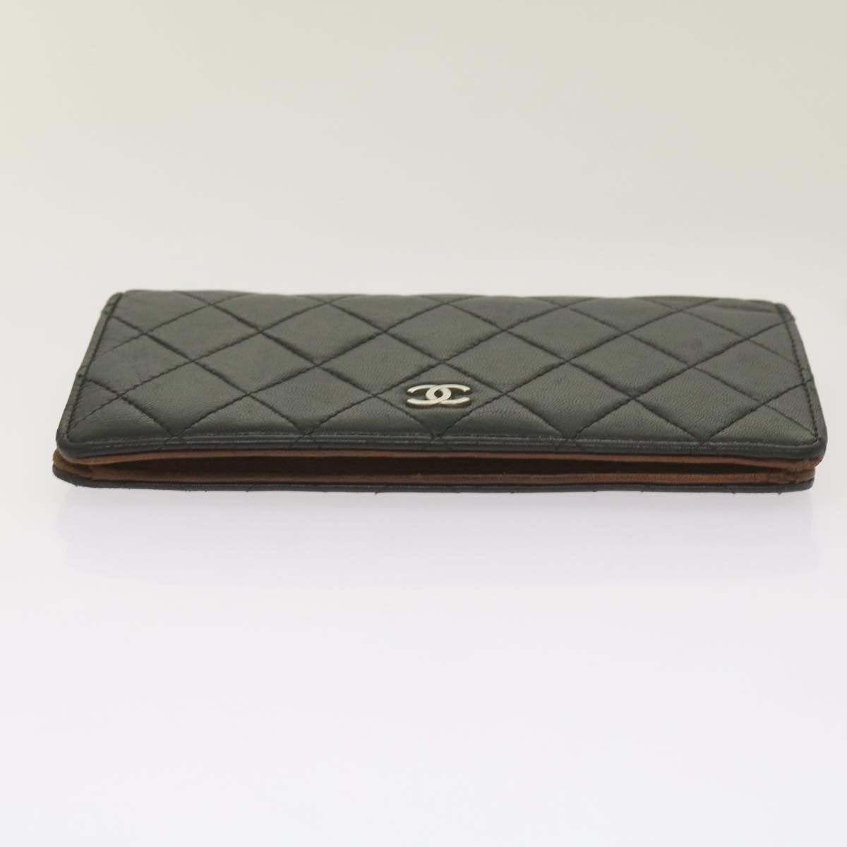 CHANEL Matelasse Long Wallet Lamb Skin Black CC Auth yk11141