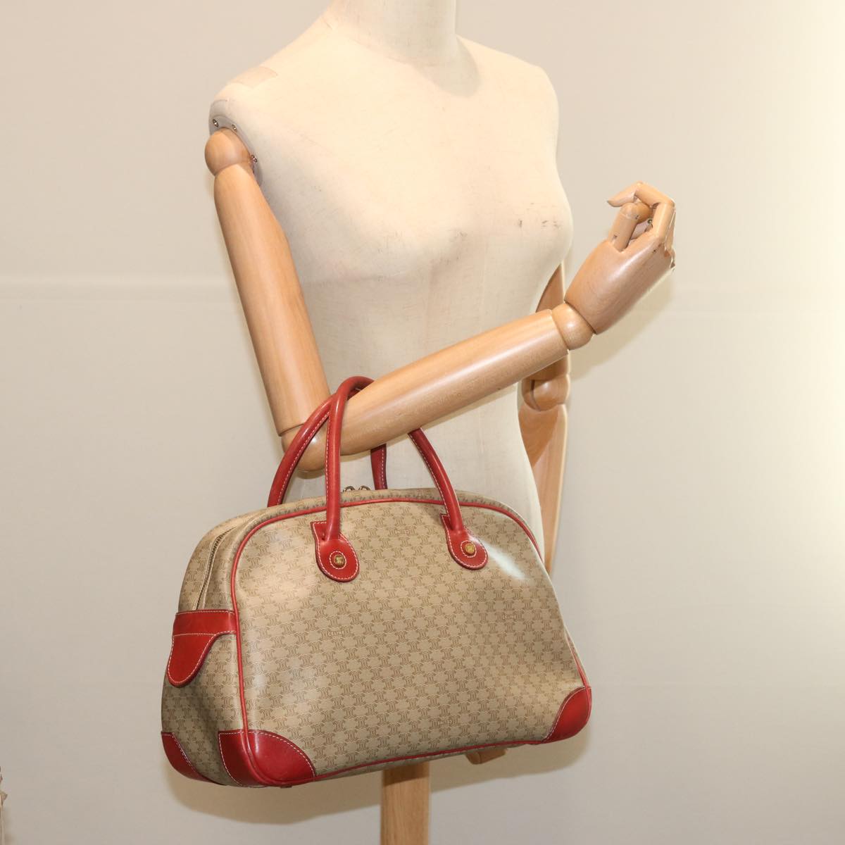 CELINE Macadam Canvas Hand Bag Beige Auth yk11151