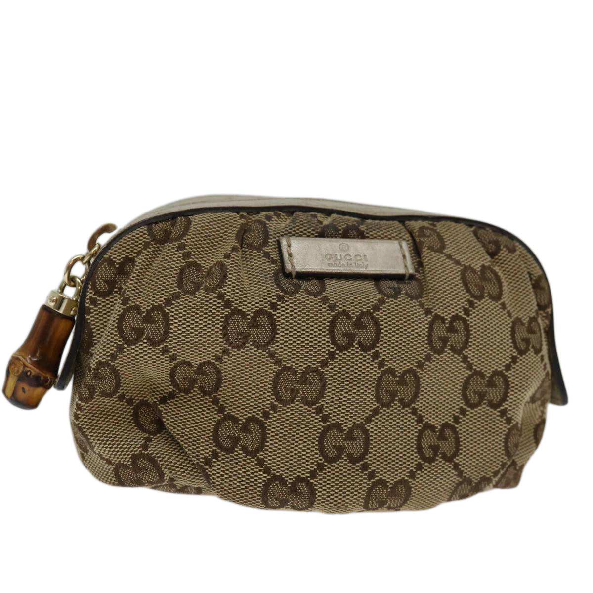 GUCCI GG Canvas Bamboo Pouch Beige 246174 Auth yk11167