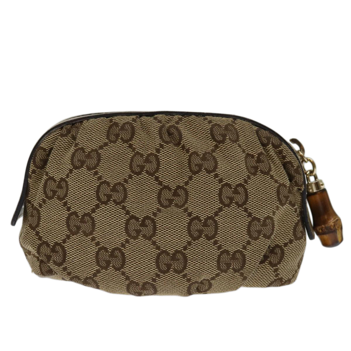 GUCCI GG Canvas Bamboo Pouch Beige 246174 Auth yk11167