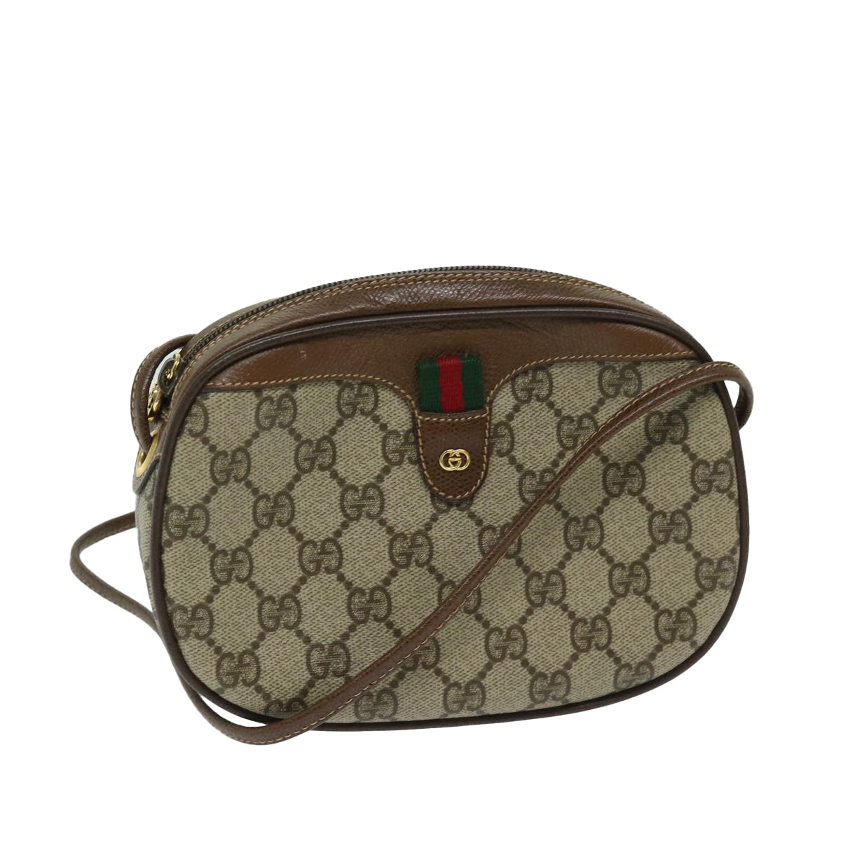 GUCCI GG Supreme Web Sherry Line Shoulder Bag Beige 007 754 6112 Auth yk11168