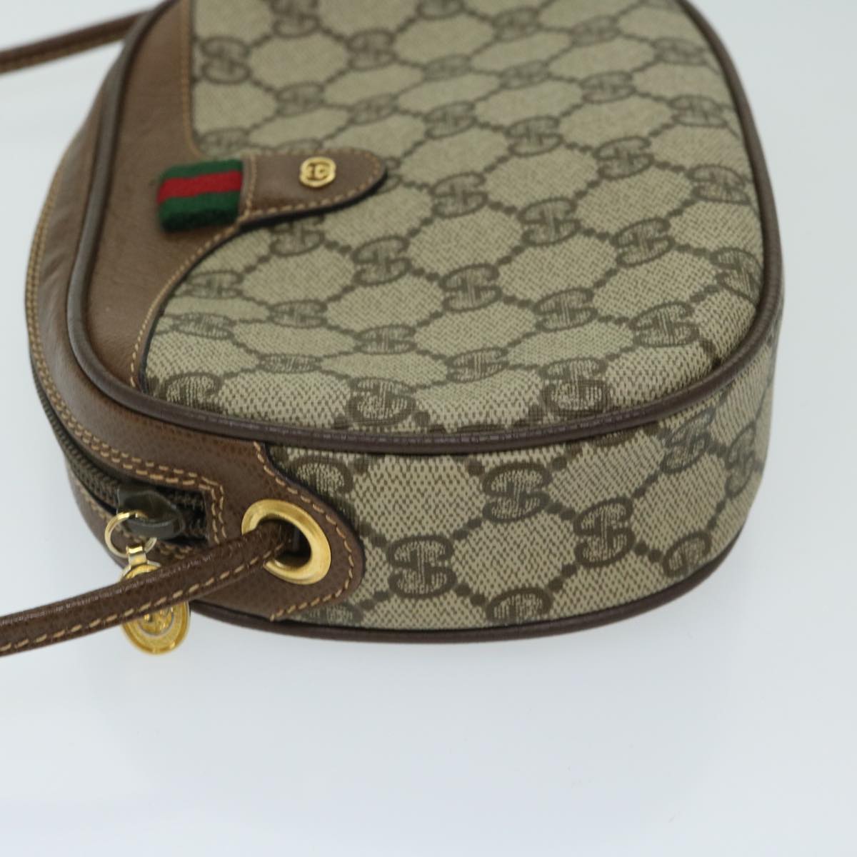 GUCCI GG Supreme Web Sherry Line Shoulder Bag Beige 007 754 6112 Auth yk11168