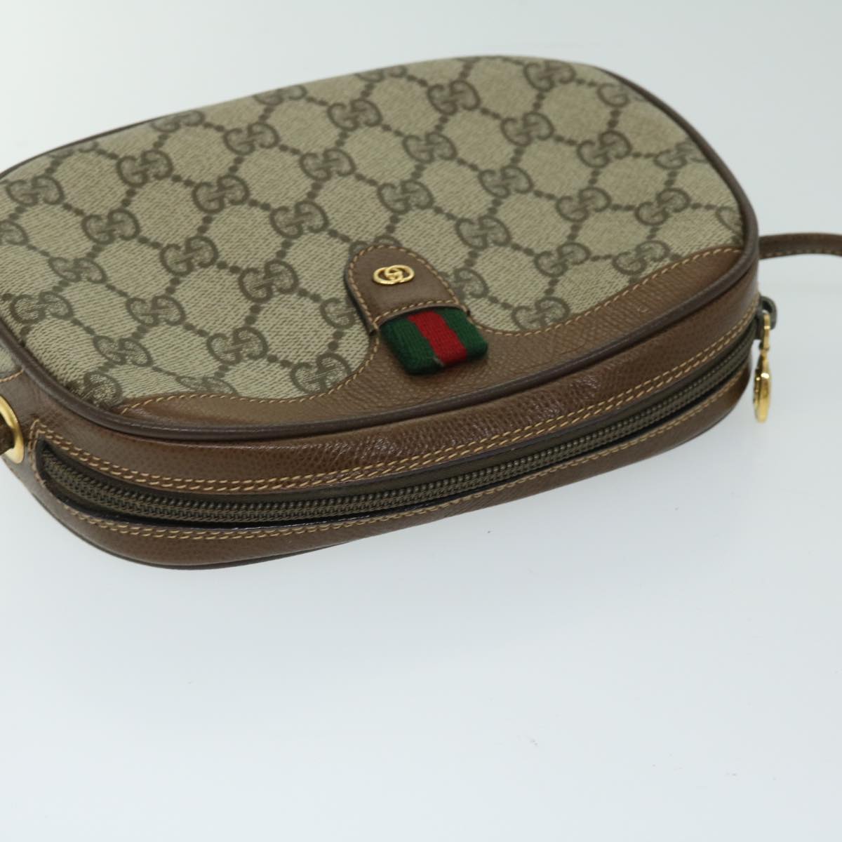 GUCCI GG Supreme Web Sherry Line Shoulder Bag Beige 007 754 6112 Auth yk11168