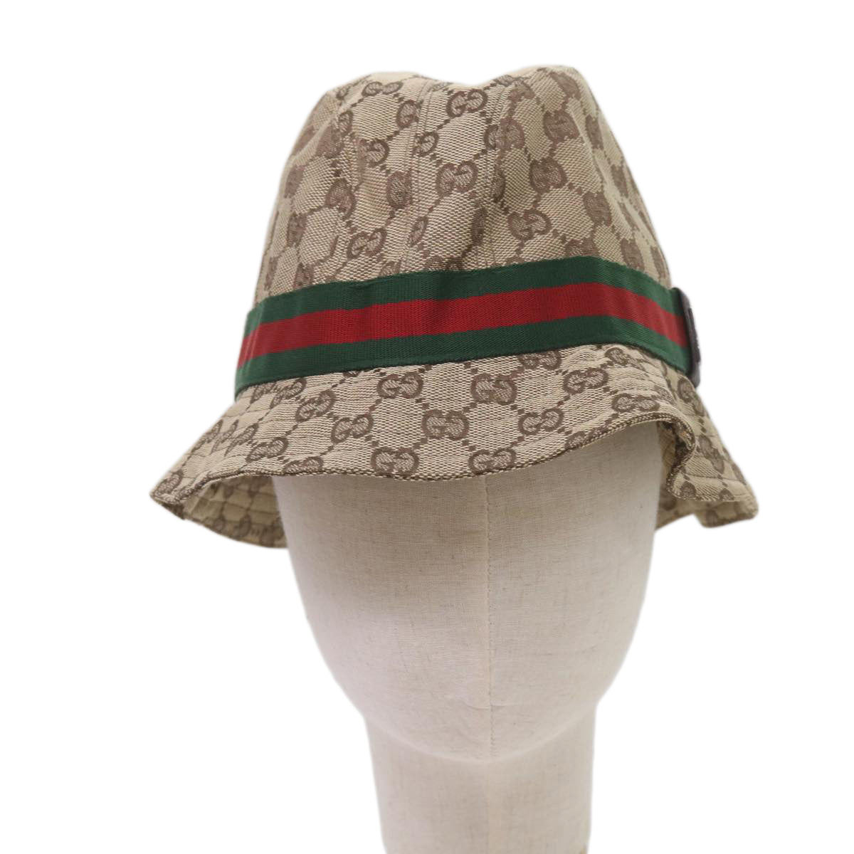 GUCCI GG Canvas Web Sherry Line Hat M Beige Red Green Auth yk11172